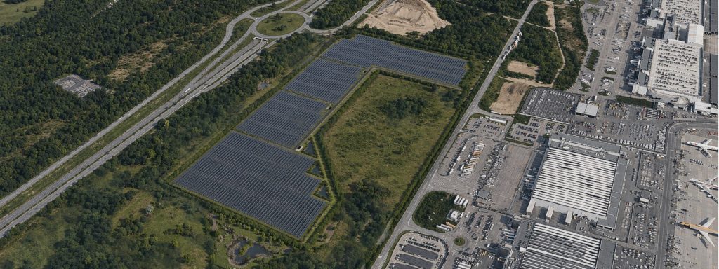 Fotosimulazione del campo fotovoltaico e delle opere a verde nel sedime aeroportuale di Malpensa